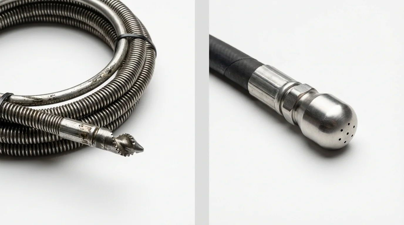 Drain snake cable and hydro jetting nozzle used for drain cleaning in Schaumburg, IL