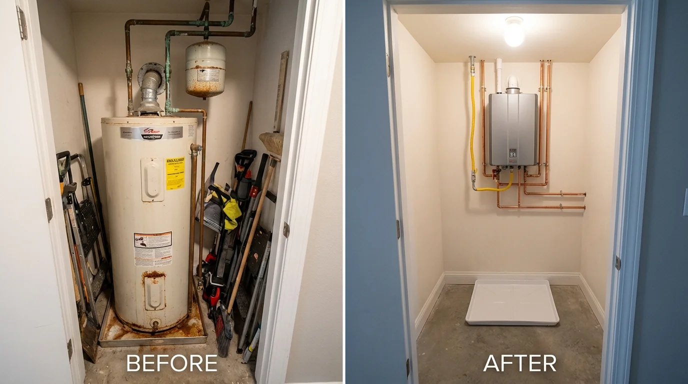 Tank water heater versus wall-mounted tankless unit comparison for Schaumburg, IL homeowners