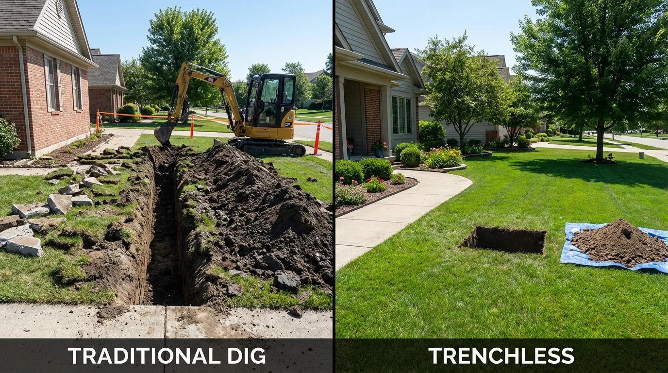 Trenchless sewer repair with minimal yard damage versus traditional excavation in Schaumburg, IL
